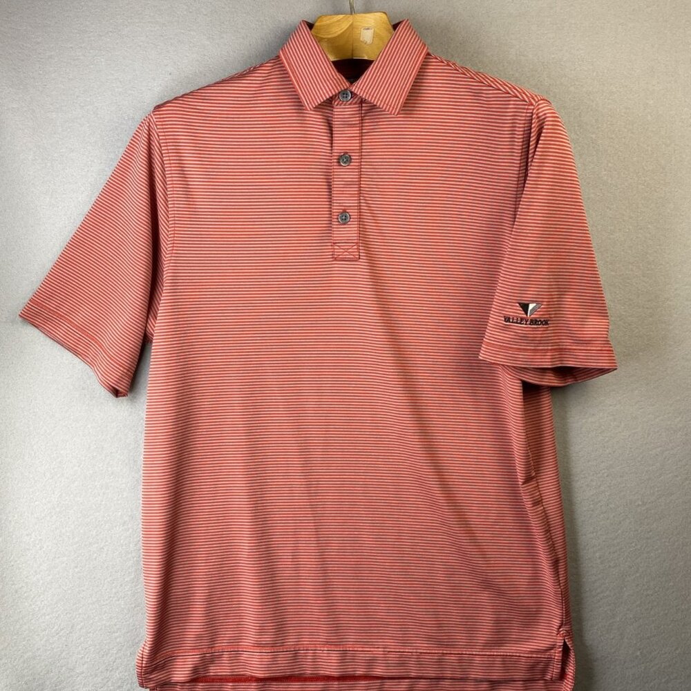Footjoy Polo Shirt Men's‎ Medium Striped Red Golf Athletic Fit Valley Brook Logo